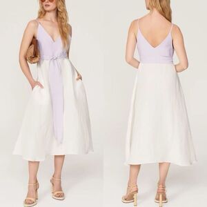 MATTHEW BRUCH Midi Dress Women 3 US 6 Colorblock Linen Blend Sleeveless USA